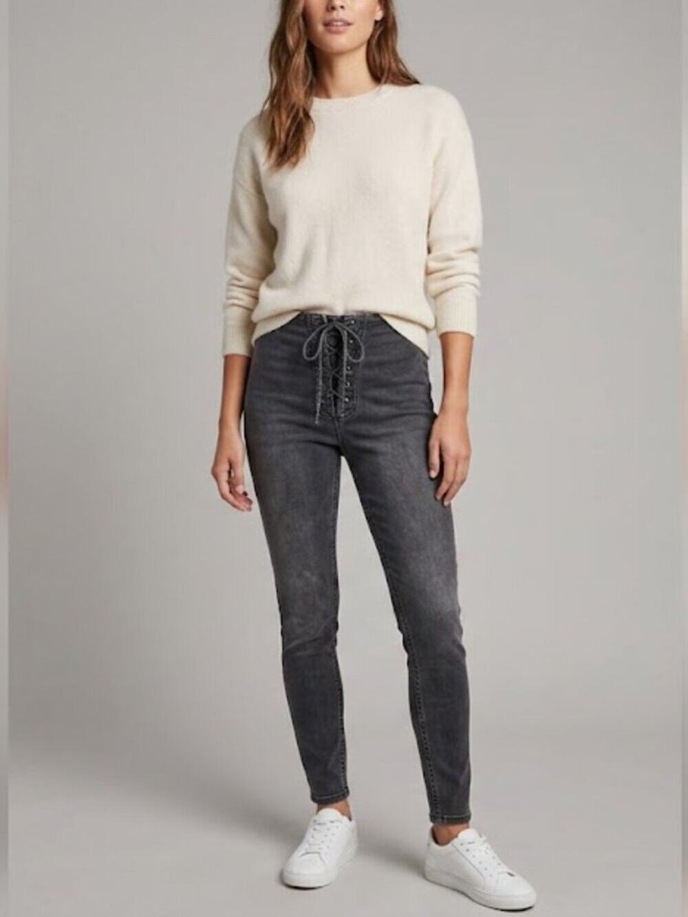 Free People High-Waist Lace-Up Skinny Jeans Black Size 30 Like New